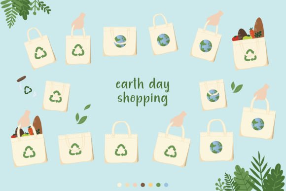 Download Earth Day Eco Shopping Bag Clip Art Set - Shop Collection