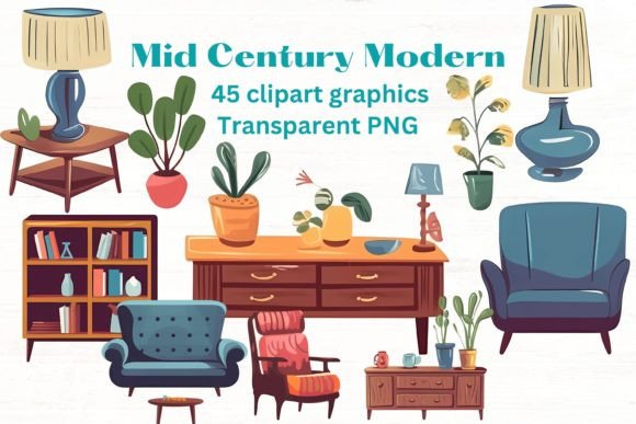 Download MidCentury Modern Furniture Clipart Set - Modern Collection