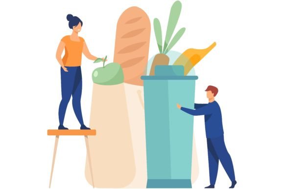 Download People Shopping with Eco Friendly Bag Fl - Shop Collection